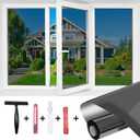 One Way Window Privacy Film, Mirror Tint Static Cling Heat Control Daytime Privacy Film UV Blocking Reflective with Installation Tools for Home Office, Black Silver, 17.5 x 78.7 Inches