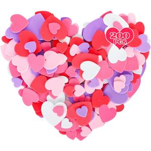 200 PCS Foam Valentines Stickers, Self-Adhesive Heart Stickers Valentine Decor, Matte Heart Foam Stickers, 3 Sizes Valentines Sticker Pink White Red Valentine Craft Supplies Adults Decoration