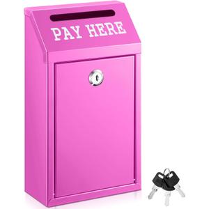 Yaocom Safe Metal Cash Box for Farm Stand – Money Drop and Secure Donation Collection, Wall Mount Lockable Unit with Pre Drilled Holes for Outdoor Self Serve(Rose Red,10.2 x 5.7 x 2.8 Inch)