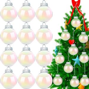 12 Pcs Iridescent Ornaments Balls,3.15 inch Clear Christmas Rainbow Ball,Clear Christmas Rainbow Ball for Christmas Tree Decorations,DIY Crafts,Party Home Holiday Decor