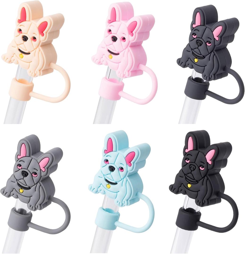 3 x 6Pcs French Bulldog Straw Cover Cap for Stanley Cup 40oz/30oz Accessories, 10mm Reusable Cute Drinking Straw Topper Accessories, Portable Protector Plugs Decorations Gifts for Party Favors