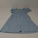 2024 Summer Maternity Nursing Dress Pockets Baby Shower Wedding Guest Pregnancy Short Ruffle Sleeves A-line Midi (Light Blue, Fine Ribbed, 2xl)