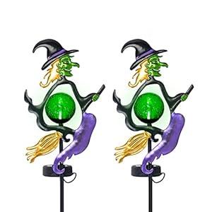 Viveta Solar Halloween Lights, 2 Pack Ghost Solar Lights Outdoor with Color Changing Crackle Glass Ball for Halloween Decorations Outdoor Garden Yard