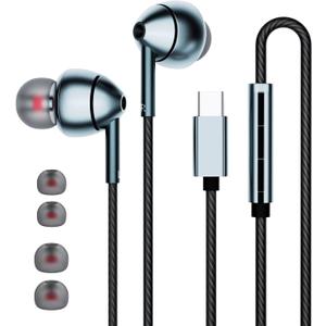 USB-C Wired Earbuds with Microphone, Volume Control, Noise Canceling, Compatible with Samsung Galaxy S24 S23 S22, iPhone 17 16 15 Pro Pro max, Pixel Phones