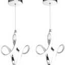 Modern Led Pendant Light 5500K Cold White Kitchen Island Pendant Light Fixtures Adjustable Height Led Pendant Lamp for Kitchen Island Dining Room Hanging Light, 2 Pack (Chrome)