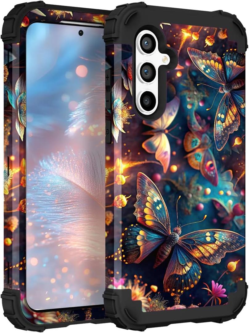 TEECOVER for Samsung Galaxy S25 Case, Heavy-Duty Shockproof Full Protection Hard Plastic Bumper + Soft Silicone Rubber Protective Case for Galaxy S25 6.2-Inch, Blue Butterfly