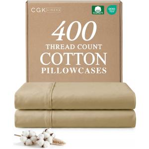 100% Cotton Pillow Cases King Size - Cooling, Breathable & Soft Pillowcase Covers Set of 2 - 400 Thread Count Cotton - Wrinkle & Fade Free - Machine Washable Protectors - Luxury Hotel Bedding - Beige