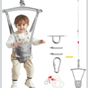 FUNLIO Baby Jumper with a Ceiling Hook for 6-24 Months, Baby Door Jumper for Indoor/Outdoor Play, Infant Jumper Doorway with Adjustable Chain, Easy to Assemble & Store (with a Ceiling Hook)- Grey