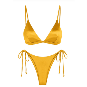 ZAFUL Women's Shiny Silky Bikini Sets Sexy Triangle Two Piece Swimsuit 2024 Tie Side Thong High Cut Cheeky Bathing Suit