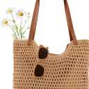 Peicees Crochet Beach Bag Purse, Boho Woven Tote with Leak-Proof Lining For Summer Vacation Travel Casual Shoulder Bag Soft
