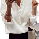 MakeMeChic Women's Long Sleeve Ruffle Sweaters V Neck Lightweight Knit Pullover Sweater Tops (White) L