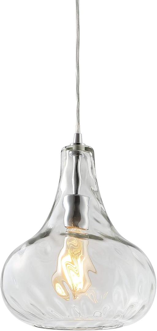 JONATHAN Y 9" Chrome 1-Light Metal and Glass Schoolhouse Pendant Light, Adjustable Height Twirled Teardrop Silhouette for Kitchen Island, UL Listed, LED Bulb Included JYL3519A