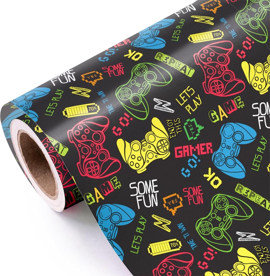WRAPAHOLIC Video Game Wrapping Paper Roll - Mini Roll - 17 Inch x 9.8 Feet