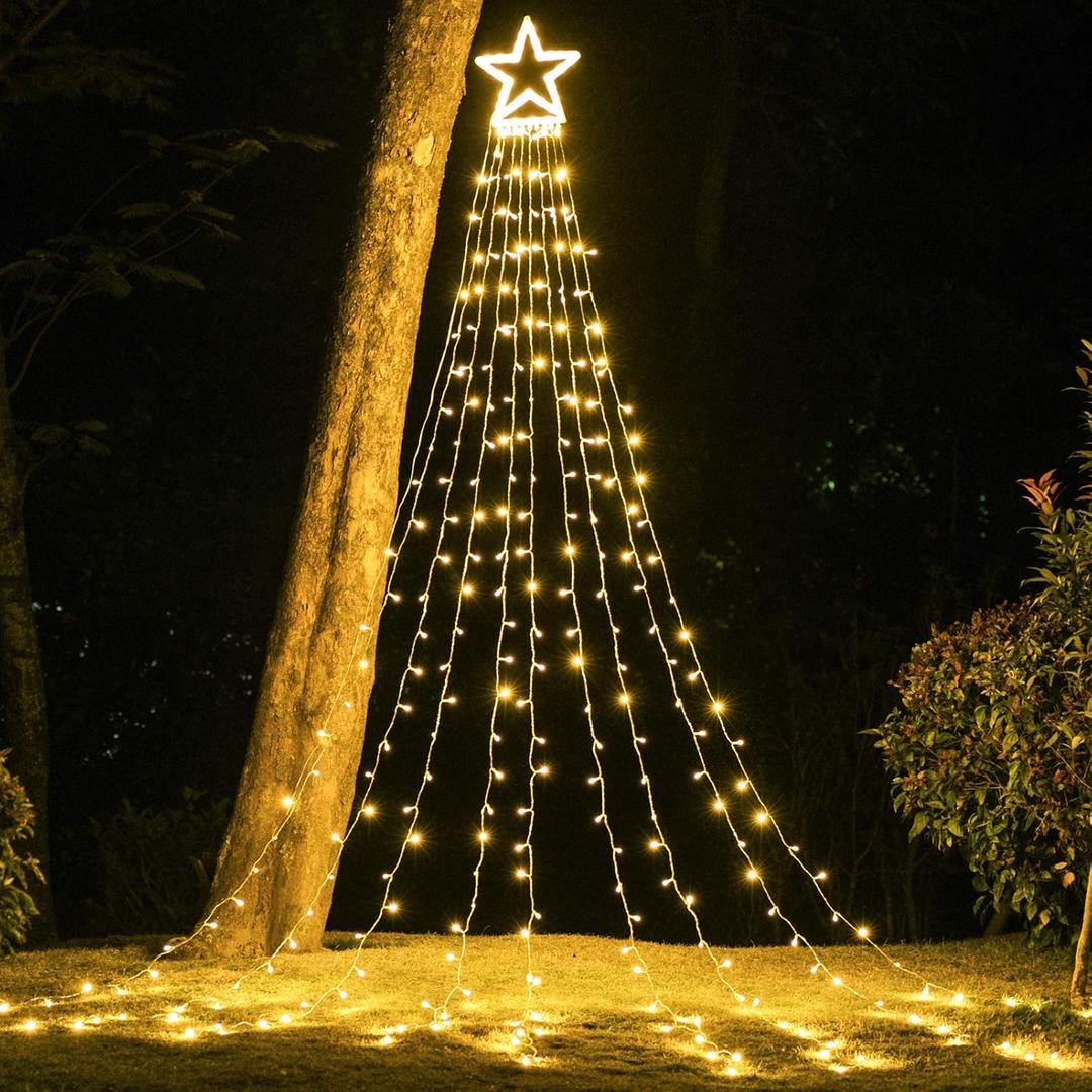 Christmas Decoration Star Lights Outdoor, 320 LED 16.4Ft Christmas Tree Toppers String Lights[8 Modes& Waterproof] for Halloween Xmas New Year Holiday Birthday (Warm White)