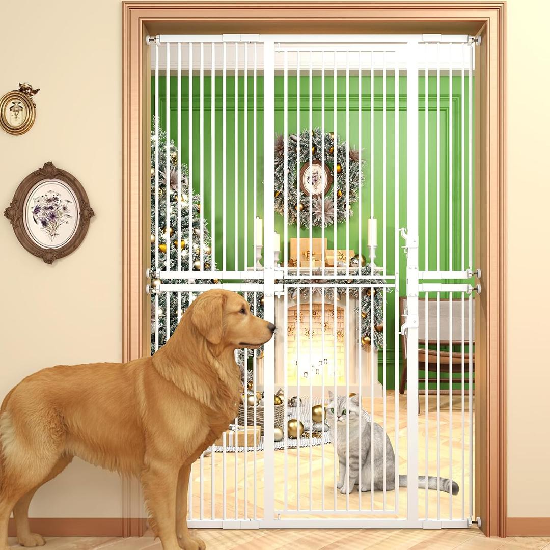 74.8" Extra Tall Pet Gate for Cat, 29.5"-51.6" Extra Wide Cat Gate with 8 Pressure Bolts, NO Drilling Pressure Mounted Tall Dog Gate Indoor, (White)