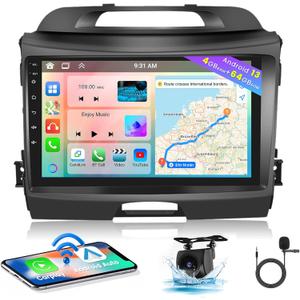 for Kia Sportage 2010-2016 Radio, 8 Core 4+64GB Android 13 Car Stereo with Wireless Apple Carplay Android Auto 9 Inch IPS Touchscreen Car Radio 59UI GPS Navigation WiFi 32EQ DSP Backup Camrea