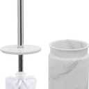 Toilet Brush and Holder Set - Toilet Bowl Brush and Holder with Sturdy Bristles for Thorough Cleaning - Concealed White Bathroom Accessories Toilet Cleaner Brush for Bathroom (Marble Look)
