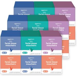 Amazon Basics Facial Tissues with Lotion, 2-Ply, 1350 Count (18 Packs of 75), Cube Box 