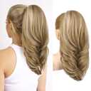 SEIKEA Versatile Drawstring Ponytail Extension, 18" Long Wavy Multi Layered Clip in Ponytail Hair Extensions Stand Up High Fake Pony Tail Soft Natural Synthetic Hairpiece Medium Blonde/Blonde