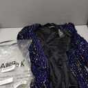 Allegra K Women's Sequin Cardigan 3/4 Sleeve Open Front Velvet Sparkle Jacket Party Glitter Blazer Small Blue Purple, Size S