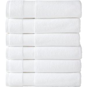 Modern Threads Hotel Collection 6-Pack 100% Ring Spun Cotton, Highly Absorbent Quick Drying Bath Towel Set, White, 30x60