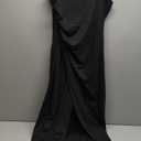 SOLY HUX Women's Bodycon Midi Dress Casual Sleeveless Square Neck Ruched Wrap Split Long Dresses (Large, Pure Black)