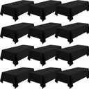 12 Pack Rectangle Polyester Tablecloth 60 x 110 Inch Indoor Outdoor Stain-Resistant Washable Heavy-Duty Fabric Table Cover Elegant Home Decor Black
