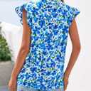 Zenlonr Womens Dressy Casual Floral Tops V Neck Ruffle Sleeve Blouses (XL)