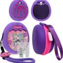 JCHPINE Hard Carrying Case and Silicone Cover Compatible with Tamagotchi Pix Interactive Virtual Pet Game Machine, Screen Film Protector for Tamagotchi Pix Accessories(Purple-Pink)