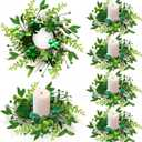 6 PCS St Patrick's Day Shamrocks Candle Ring Wreaths Artificial Green Glitter Foam Shamrock Candle Ring Lucky Irish Berry Clover Candle Holder Wreath for Table Centerpieces Home Door Chair Decoration