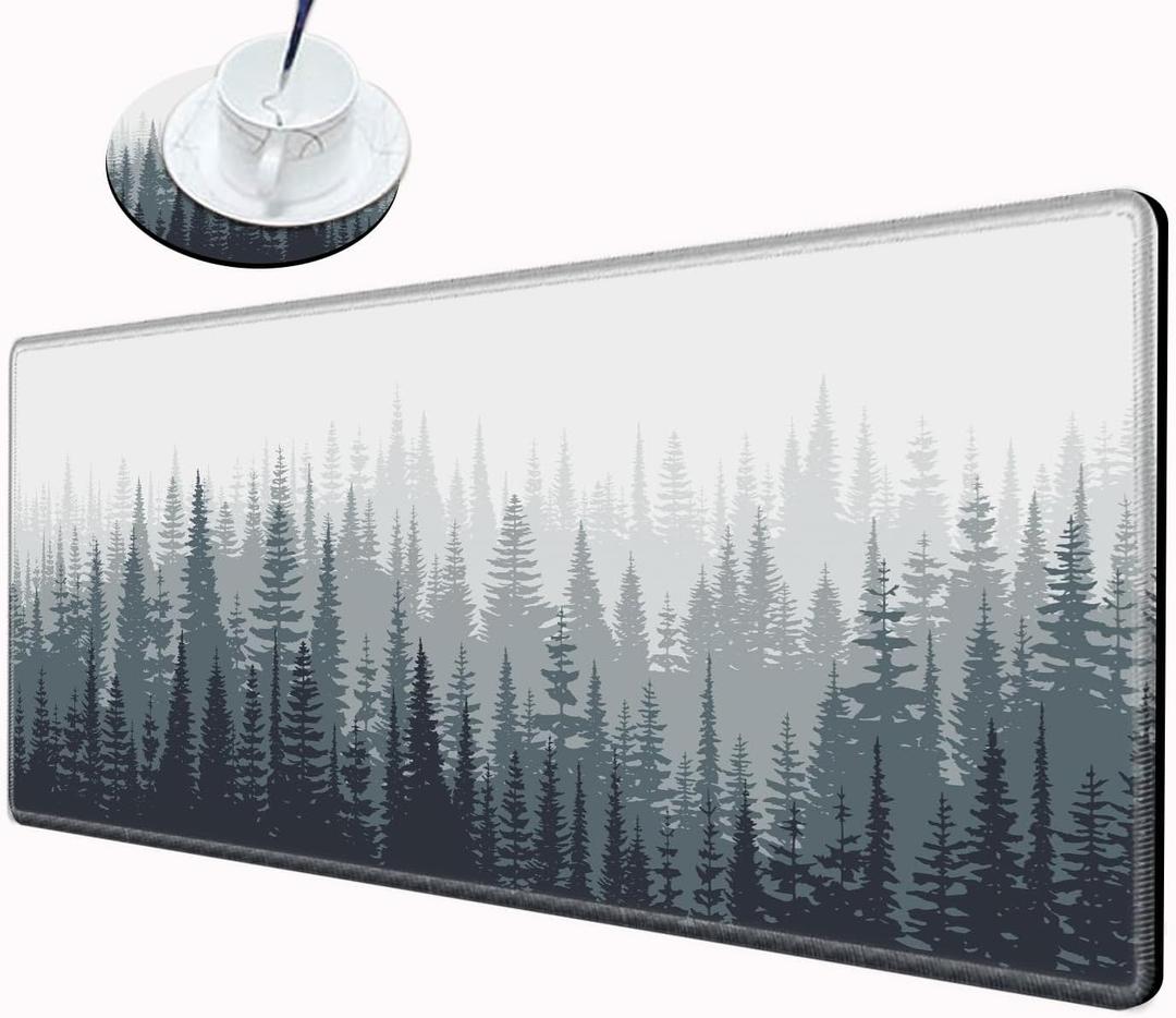 Large Mouse Pad Gaming Desk Pad Forest Mousepad for Wireless Mouse XXL 31.5''X15.75'' Big Desk Mats Extended Mouse Mat of Girl Desktop Computer with Coaster (Tree)
