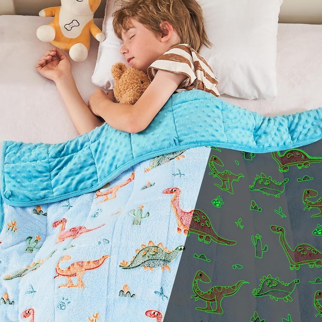 yescool Weighted Blanket 10 Pounds Weighted Lap Blanket, Glow in The Dark Dinosaur Heavy Blanket for Sleeping, Warm Minky Weighted Throw Blanket Gifts for 80-110lbs, 40"x60"