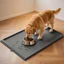 Dog Food Mat 36"x24", Waterproof Pet Feeding Mat with Diversion Grooves and Raised Edges, Large Non-Slip Dog Bowl Mat for Food and Water, Cat Food Mat for Floors, Easy to Clean, Grey