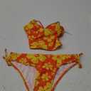 Floerns Women's Tankinis 2 Piece Floral Print Halter Tie Back Crop Top and Bottoms Bikini Set (Orange and Yellow, S)