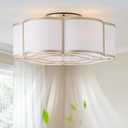 Caged Ceiling Fan with Lights, Flush Mount 20" Gold Ceiling Fans with Lights Remote Control, Low Profile Boho Bladeless with 6 Speeds for Bedroom, Nursery, Kitchen