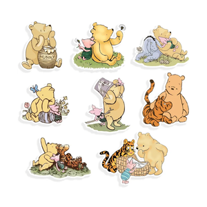 Classic Winnie Bear Friends Cutouts Prop with Stand - 8 Patterns Baby Shower & Birthday Decorations Centerpiece Double-Sided Printing