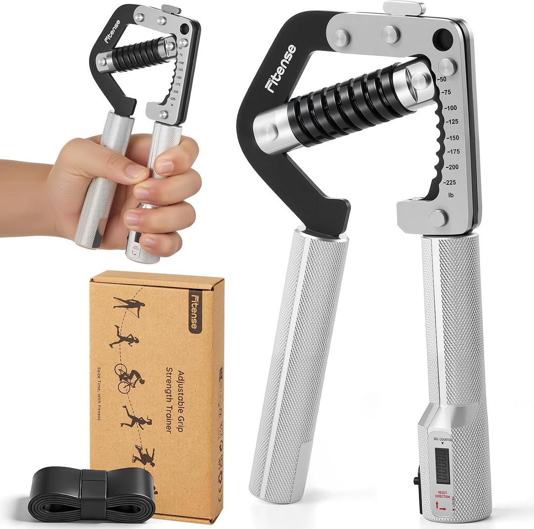 Fitense Grip Strength Trainer - Adjustable Hand Gripper Strengthener 8 Levels 50-225 lbs with Counter, Hand Grip Exerciser Wrist Strengtheners, Forearm, Finger & Hand Strength Training for Athletes, Climbers & Rehabilitation