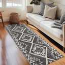 COLLACT Boho Kitchen Runner Rug 2x5 Moroccan Trellis Hallway Non Slip Soft Geometric Farmhouse Rug for Bedroom Bathroom Laundry Room Living Room Heathered Black
