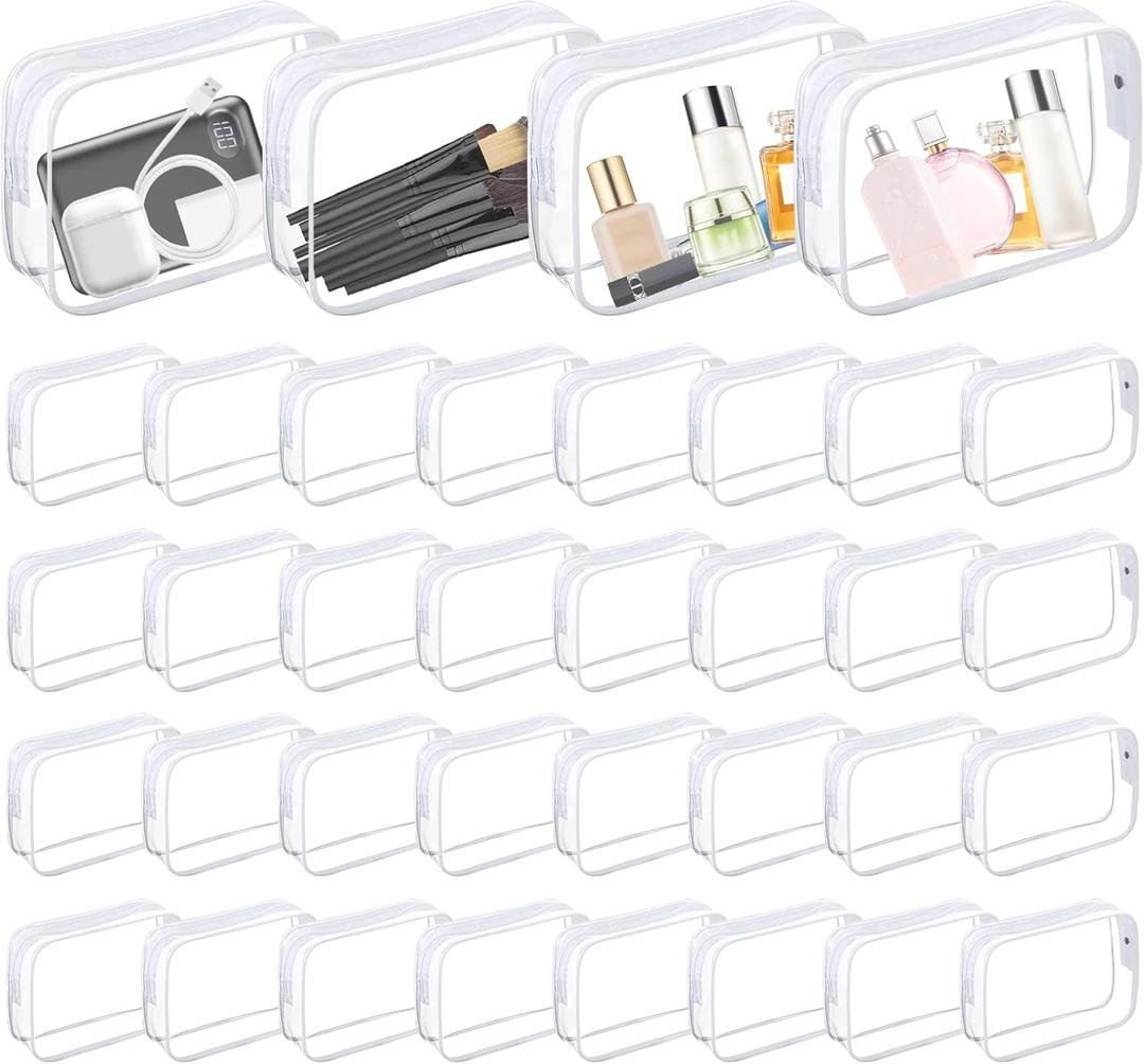36 PCS Clear Makeup Bags Bulk Clear Cosmetics Bag Plastic Travel Bags Clears Plastic Toiletry Bags With Zipper Waterproof Portable Clears Bag for Travel Women Men Bathroom Organizing,White