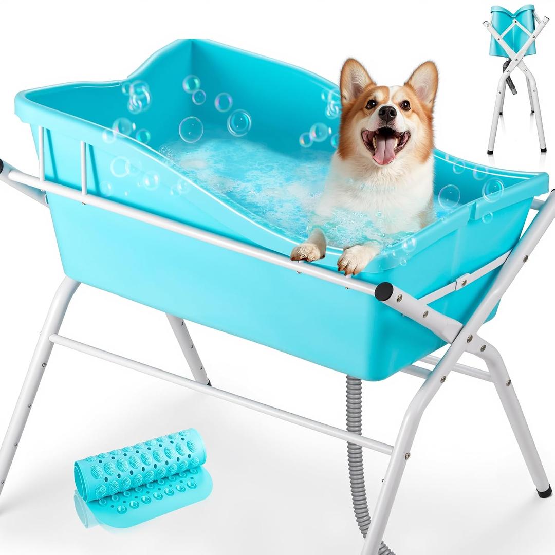 Dog Bath Tub, Portable Dog Washing Bathing Station, 3 Levels Elevated Foldable Dog Bath for Shower and Grooming, Collapsible Shower Bathtub Pet Tub for Small and Medium Size Dogs (Max. 36 in.)