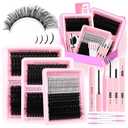 575Pcs Lashes Clusters Kit with Glue and Removers, D Curl Volume 150D+200D Thick+Spiky Lashes Extension, 12-21mm Thick Extension Eyelashes DIY Individual False Eyelash Kit DIY at Home Easily