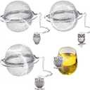 Tea Infusers for Loose Tea 3 Sets Tea Infuser Loose Leaf Tea Steeper Tea Stainless Steel Ball Mesh Tea Strainer Filters with Crtstal Pendant (Metal Owl)