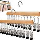 2Pcs Closet Organizer with 10 Clips, Space Saving Hanging Closet Organizer, Legging Organizers for Closets, Adjustable Stainless Steel Clips (Wood)
