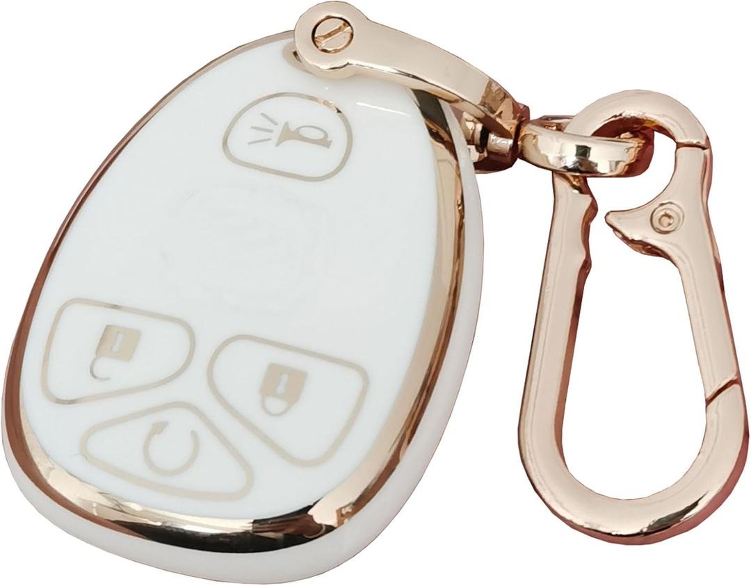 for Chevrolet Key Fob Cover Fit for Chevy Suburban Tahoe Traverse Buick Enclave Cadillac Escalade GMC Yukon (White 4-button)