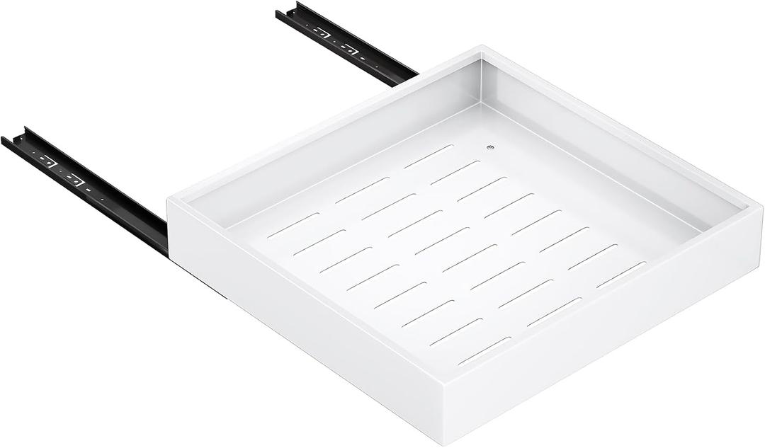 Pull out Cabinet Organizer,21"Deep, 20"Wide Heavy Duty Full-Extension Slide out Drawers Fixed with Nano Adhesive, Roll Out Shelves Sliding Cabinet for Kitchen, Bathroom, Pantry, under sink Storage(White)