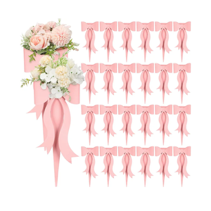 Lerheedi 24 Pcs Flower Bouquet Holder Mother's Day Single Rose Bow Theme Bags DIY Flower Wrapping Paper for Wedding Valentine Graduation Birthday Floral Arrangement(Pink)