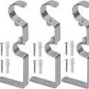 Double Curtain Rod Hanging Brackets Havy Duty 3Pcs Metal Rodholder-Satin Nickel 