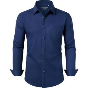 Alimens & Gentle Mens Dress Shirts Long Sleeve Wrinkle Free Stretch Cotton Big Tall Button Down Shirts (Medium, Navy Blue)