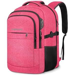 Lapsouno Extra Large Backpack, 17.3 Inch Travel Laptop Backpack, Water Resistant Casual Hiking Daypack, Computer Bag with USB Port, College School Business Carry on Rucksack for Women, Pink