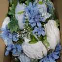 DearHouse 2Pcs Artificial Peony Flower Garland - Silk Peony Garland with Purple White Flowers for Wedding Party Table Decoration,6ft/Strand(White& Blue&Dark Blue)